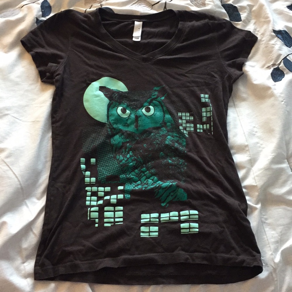 Women’s Small Brown & Teal Owl Design T-Shirt